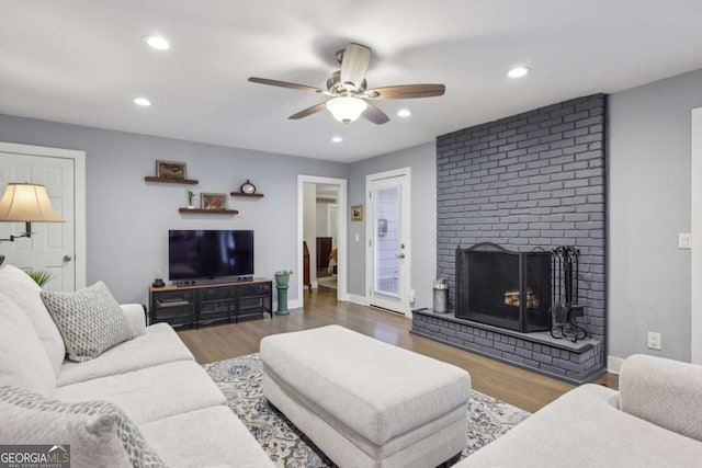1280 Sherry Dr, Alpharetta, GA 30009 - living room featuring ceiling fan, wood finished floors, recessed lighting, and baseboards