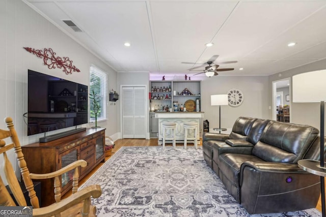 1280 Sherry Dr, Alpharetta, GA 30009 - living area featuring ceiling fan, recessed lighting, wood finished floors, and baseboards