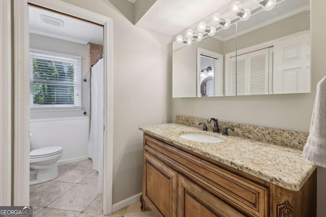 1280 Sherry Dr, Alpharetta, GA 30009 - full bathroom featuring vanity, toilet, ornamental molding, and baseboards