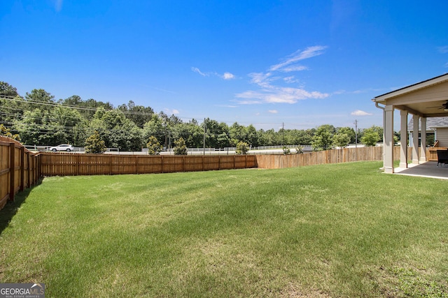 320 Conley Ave, Hampton, GA 30228 - fenced backyard with a patio area and a ceiling fan