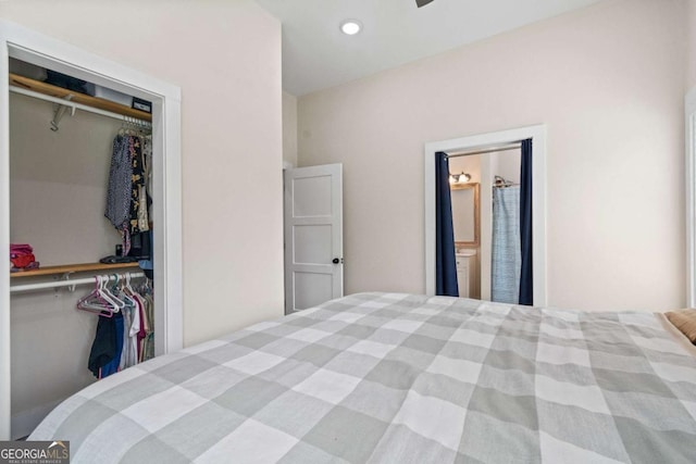 bedroom featuring a closet and recessed lighting