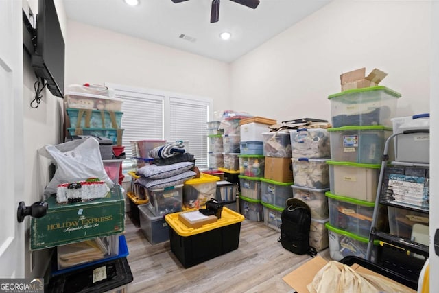 storage with a ceiling fan