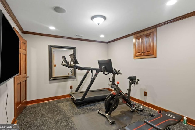 4840 Spring Park Cir, Suwanee, GA 30024 - workout area featuring baseboards, crown molding, and recessed lighting