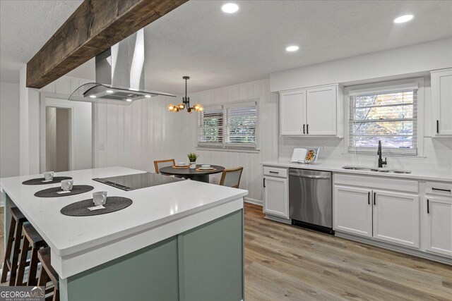 2378 Green Forrest Dr, Decatur, GA 30032 - kitchen with dishwasher, a sink, extractor fan, white cabinetry, and a textured ceiling