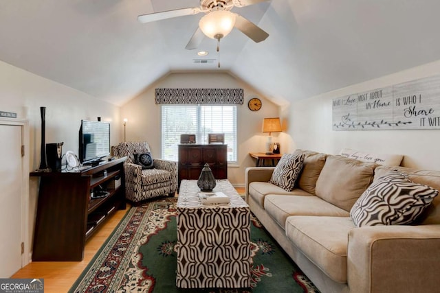 2707 Mariner Way, Villa Rica, GA 30180 - living area featuring light wood-type flooring, a ceiling fan, and lofted ceiling