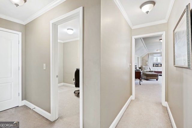 2041 Democracy Dr, Buford, GA 30519 - hallway featuring carpet floors, crown molding, and baseboards