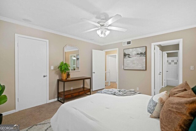 3200 Seven Pines Ct Unit 103, Atlanta, GA 30339 - bedroom with crown molding, light carpet, baseboards, and a ceiling fan