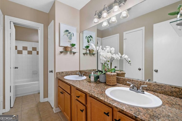 3200 Seven Pines Ct Unit 103, Atlanta, GA 30339 - bathroom with tile patterned flooring, double vanity, a tub, baseboards, and a shower