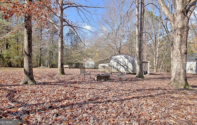 view of yard featuring a shed and an outbuilding