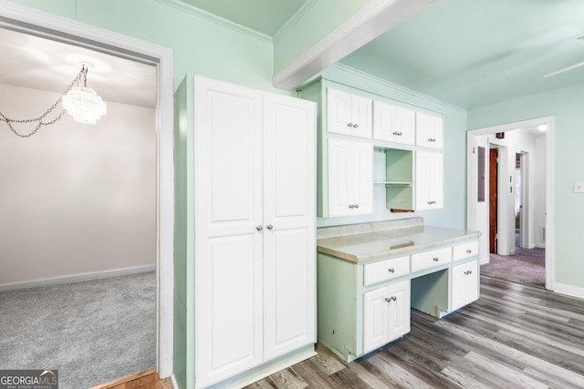 170 Northcrest Dr, Athens, GA 30601 - bathroom featuring a chandelier, ornamental molding, baseboards, wood finished floors, and vanity