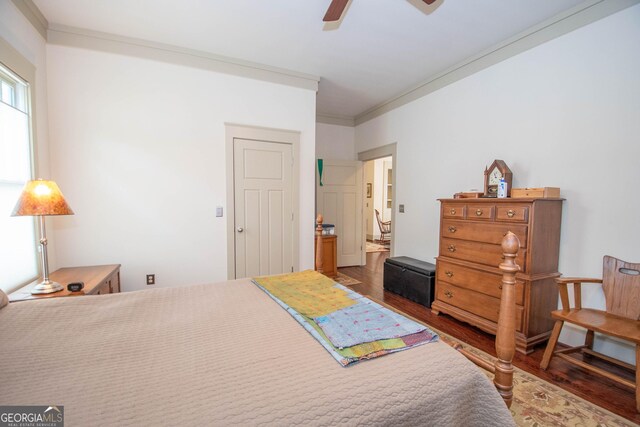 20 Salbide Ave, Newnan, GA 30263 - bedroom with wood finished floors, ornamental molding, and a ceiling fan