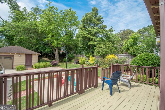 20 Salbide Ave, Newnan, GA 30263 - wooden terrace with an outdoor structure and view of scattered trees