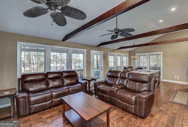 207A Quail Trl, Jackson, GA 30233 - living area featuring ceiling fan, baseboards, hardwood / wood-style flooring, a textured ceiling, and recessed lighting