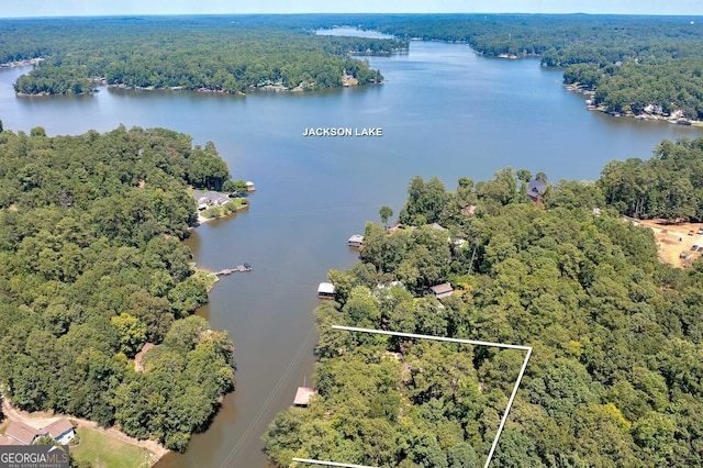 207A Quail Trl, Jackson, GA 30233 - aerial overview of property's location with a forest, a large body of water, and property parcel outlined