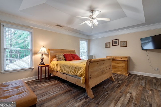 200 Hidden Spring Way, Athens, GA 30605 - bedroom featuring a tray ceiling, multiple windows, wood finished floors, baseboards, and crown molding