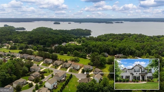 9225 Maple Run Trl, Gainesville, GA 30506 - aerial view of residential area featuring property parcel outlined and a nearby body of water