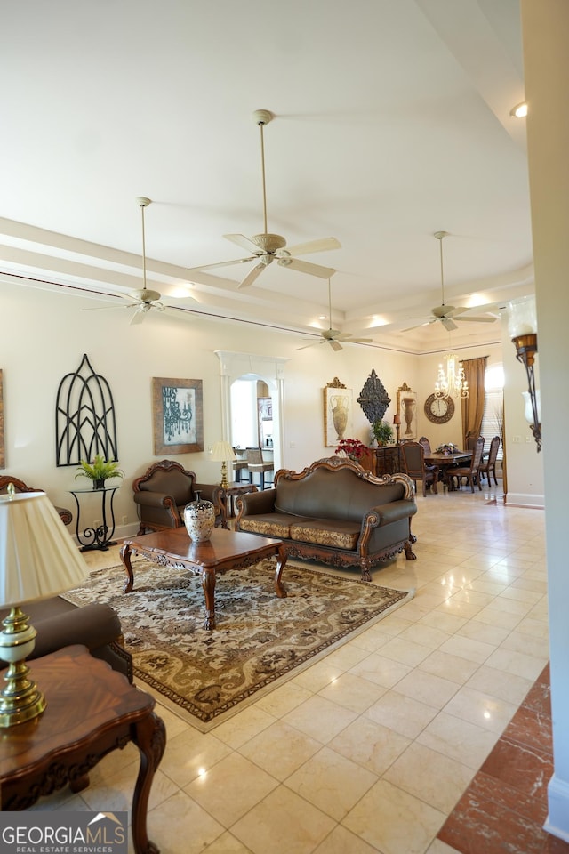 1010 Forest Overlook Dr SW, Atlanta, GA 30331 - living area with ceiling fan, tile patterned floors, and arched walkways