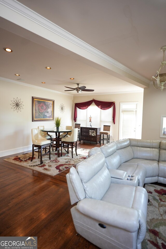 1010 Forest Overlook Dr SW, Atlanta, GA 30331 - living room featuring crown molding, wood finished floors, a chandelier, baseboards, and recessed lighting
