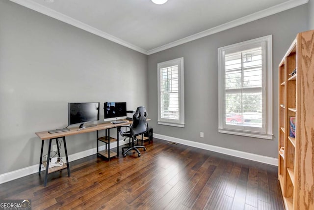 828 Olmsted Ln, Duluth, GA 30097 - home office featuring crown molding, baseboards, and wood-type flooring