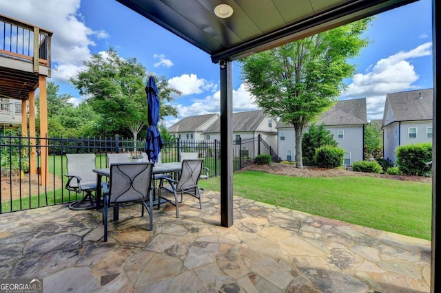 828 Olmsted Ln, Duluth, GA 30097 - view of patio featuring outdoor dining space and a residential view