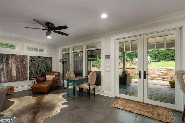 430 Milledge Cir, Athens, GA 30609 - sunroom featuring french doors, crown molding, tile patterned flooring, and recessed lighting