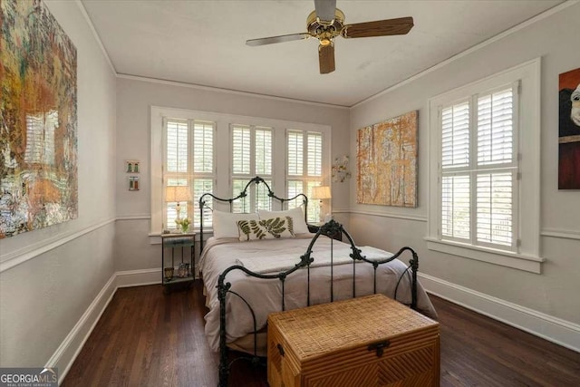 430 Milledge Cir, Athens, GA 30609 - bedroom with baseboards, ornamental molding, wood finished floors, and ceiling fan