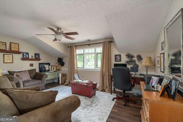 430 Milledge Cir, Athens, GA 30609 - office with a textured ceiling, dark wood finished floors, and a ceiling fan
