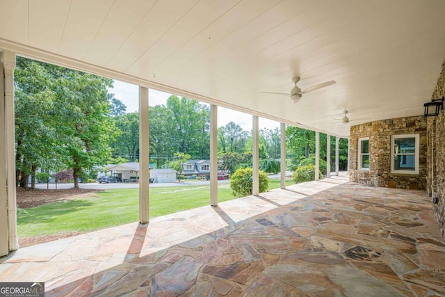 2555 Chattahoochee Ln, Cumming, GA 30041 - view of patio / terrace featuring ceiling fan and view of scattered trees