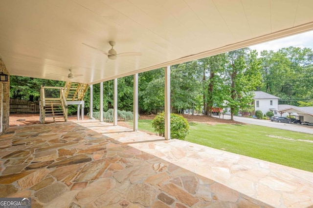 2555 Chattahoochee Ln, Cumming, GA 30041 - view of patio / terrace with stairs and a ceiling fan