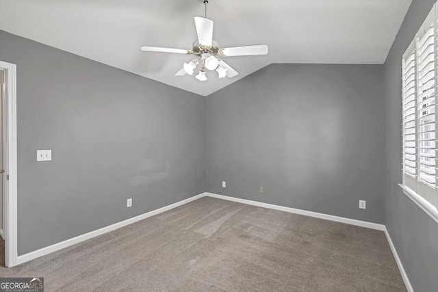 2866 Florence Dr, Gainesville, GA 30504 - empty room with lofted ceiling, ceiling fan, carpet, and baseboards