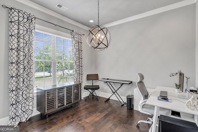 3179 Falls Crest Ct, Buford, GA 30519 - office area with wood finished floors, a chandelier, and recessed lighting