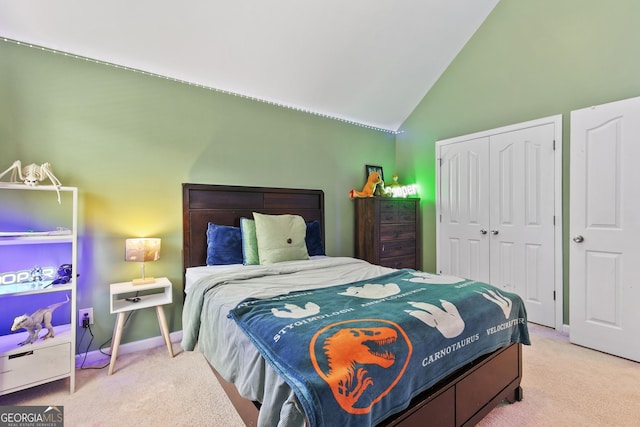 3 Tiffany Trce, Palmetto, GA 30268 - bedroom featuring carpet, vaulted ceiling, and a closet