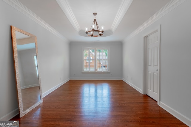 1000 Admiral Xing, Alpharetta, GA 30005 - unfurnished room with a chandelier, a tray ceiling, dark wood finished floors, ornamental molding, and baseboards