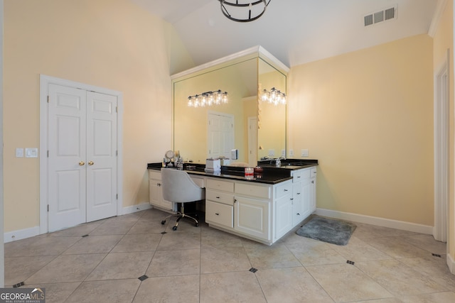 1000 Admiral Xing, Alpharetta, GA 30005 - bathroom with vanity, vaulted ceiling, tile patterned floors, and baseboards