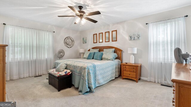 2675 Springside Ct, Douglasville, GA 30135 - carpeted bedroom featuring multiple windows and ceiling fan