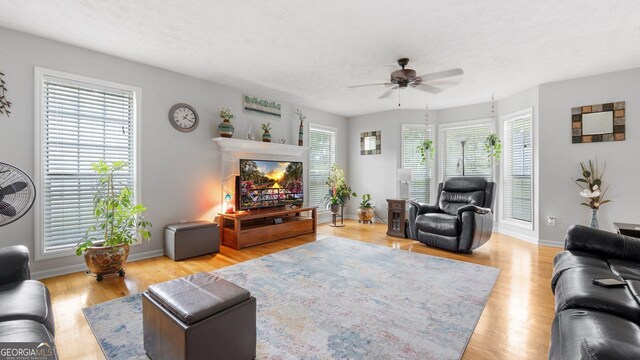 2675 Springside Ct, Douglasville, GA 30135 - living area featuring a ceiling fan, baseboards, and light wood-style flooring