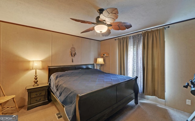 484 Tb Thornton Dr, Hartwell, GA 30643 - carpeted bedroom featuring crown molding, a ceiling fan, and a textured ceiling