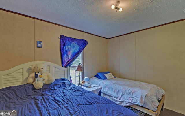 484 Tb Thornton Dr, Hartwell, GA 30643 - carpeted bedroom featuring crown molding, a textured ceiling, and a decorative wall