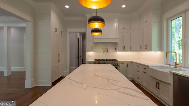 10765 Shallowford Rd, Roswell, GA 30075 - kitchen featuring appliances with stainless steel finishes, tasteful backsplash, white cabinetry, and recessed lighting