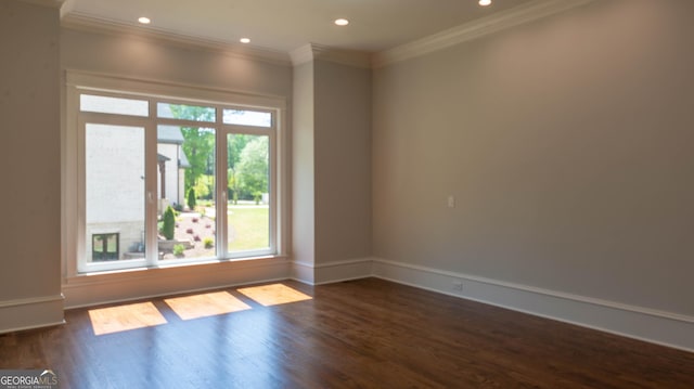 10765 Shallowford Rd, Roswell, GA 30075 - empty room with dark wood-style floors, crown molding, and recessed lighting