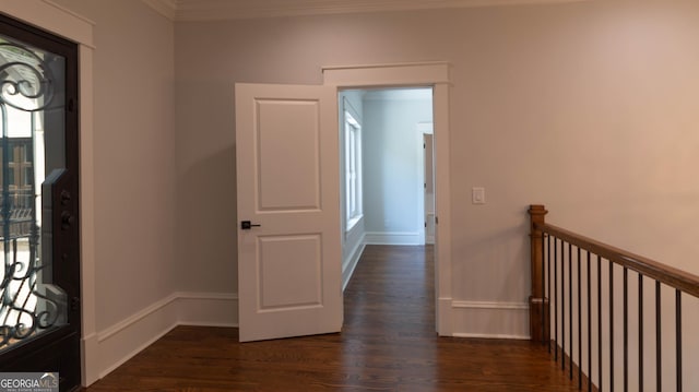 10765 Shallowford Rd, Roswell, GA 30075 - entryway featuring dark wood finished floors and ornamental molding