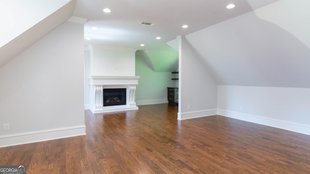 10765 Shallowford Rd, Roswell, GA 30075 - bonus room with lofted ceiling, recessed lighting, wood finished floors, and a large fireplace