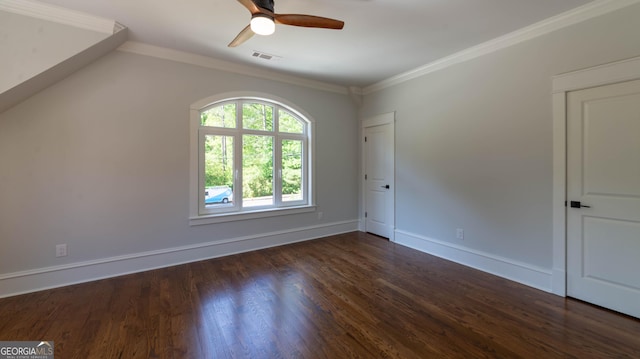 10765 Shallowford Rd, Roswell, GA 30075 - empty room featuring dark wood-style flooring, ceiling fan, and crown molding