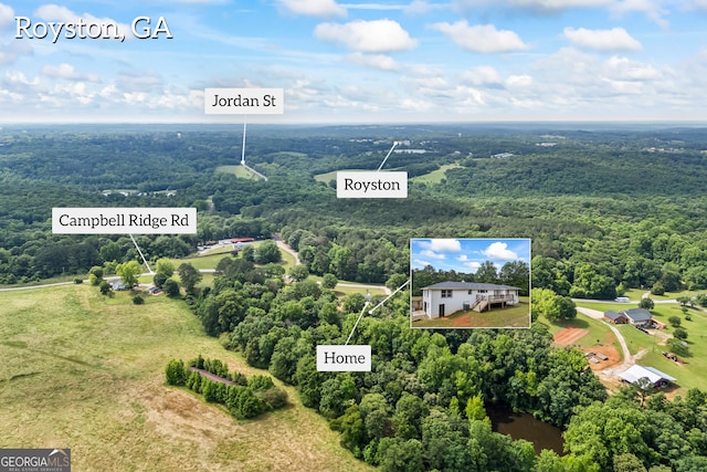 aerial view of a heavily wooded area