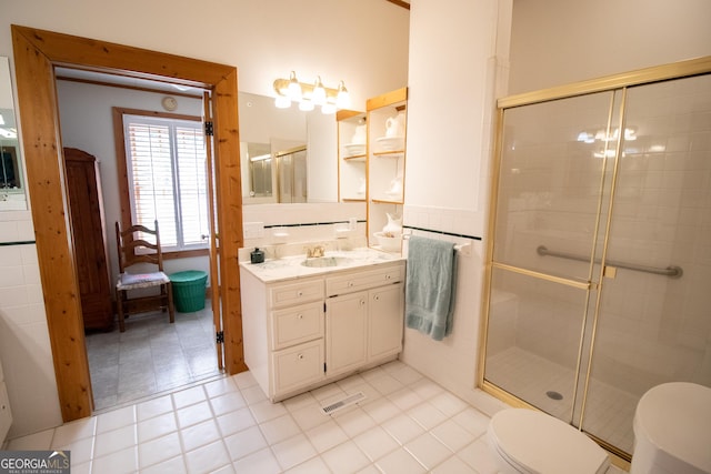 3530 Refuge Rd, Jasper, GA 30143 - bathroom featuring toilet, a stall shower, vanity, and tile patterned floors