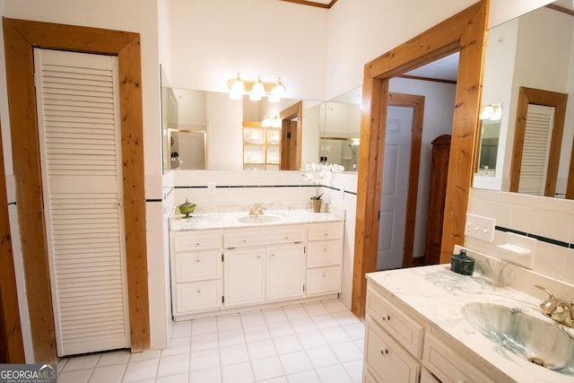 3530 Refuge Rd, Jasper, GA 30143 - full bathroom with a shower stall, two vanities, and tile patterned floors