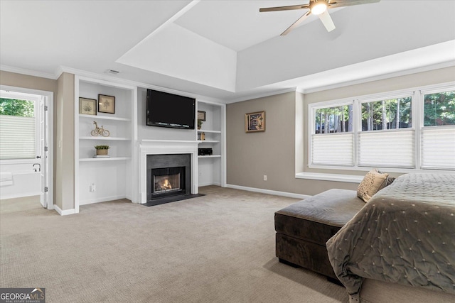 235 Foxley Way, Roswell, GA 30075 - living area with ceiling fan, ornamental molding, baseboards, and carpet floors