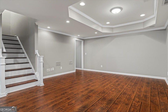 235 Foxley Way, Roswell, GA 30075 - basement with hardwood / wood-style flooring, crown molding, recessed lighting, stairs, and baseboards