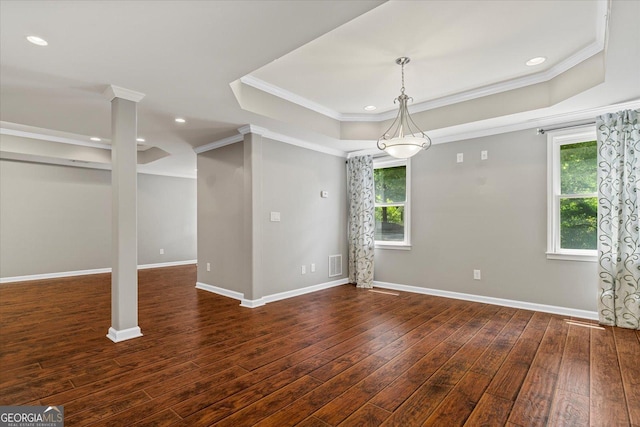 235 Foxley Way, Roswell, GA 30075 - unfurnished room with a tray ceiling, ornamental molding, wood finished floors, plenty of natural light, and baseboards