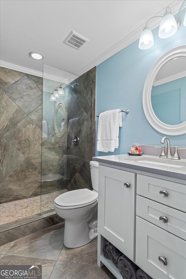 235 Foxley Way, Roswell, GA 30075 - full bath with vanity, walk in shower, crown molding, and toilet